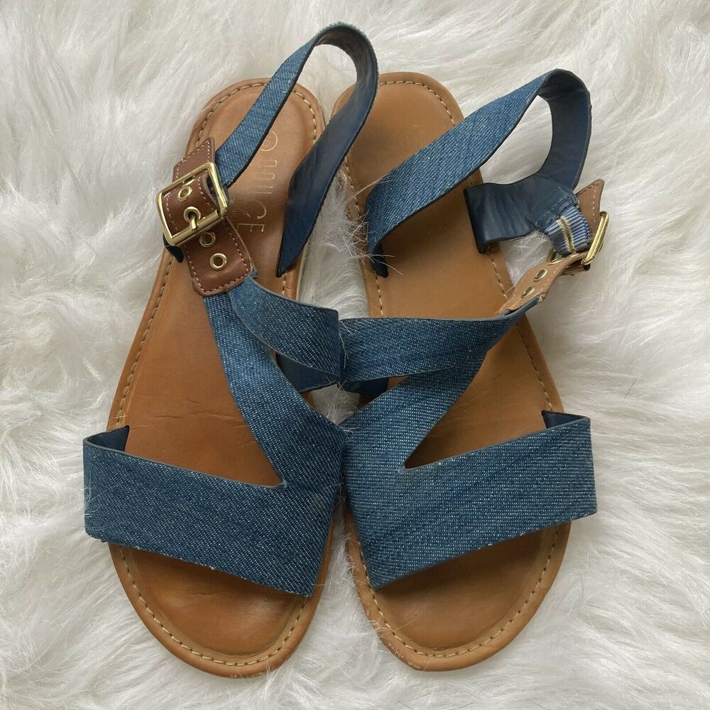 Rogue Helium Strappy Shoe Sandal Womens Size 8M Blue Denim Summer Spring - Picture 1 of 7